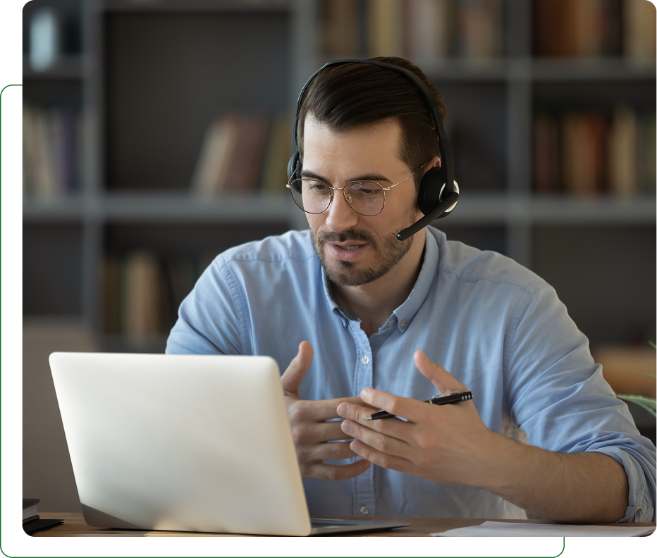 Man wearing headset on video call